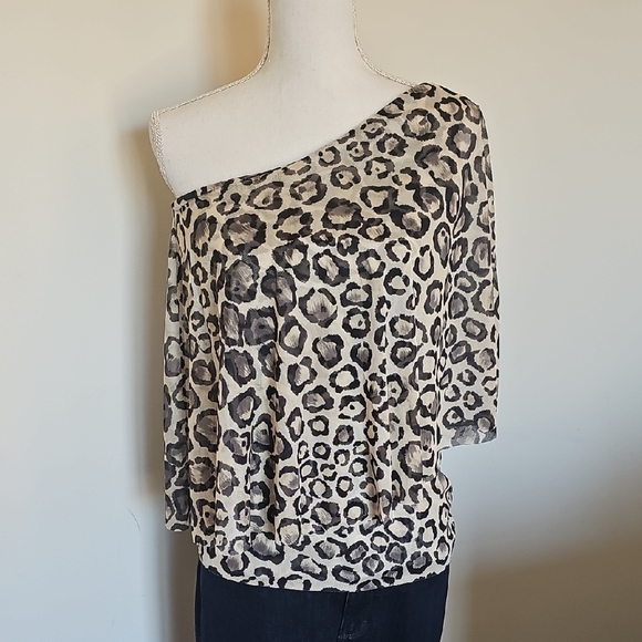 White House Black Market Tops - WHBM Leopard Print One-Shoulder Top